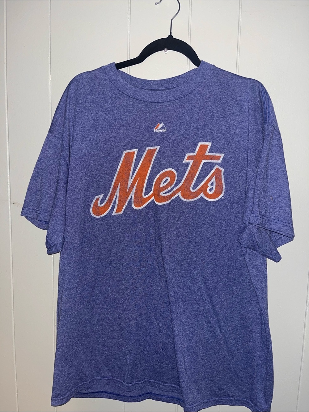 Majestic Heathered Blue Mets Script Logo Tee